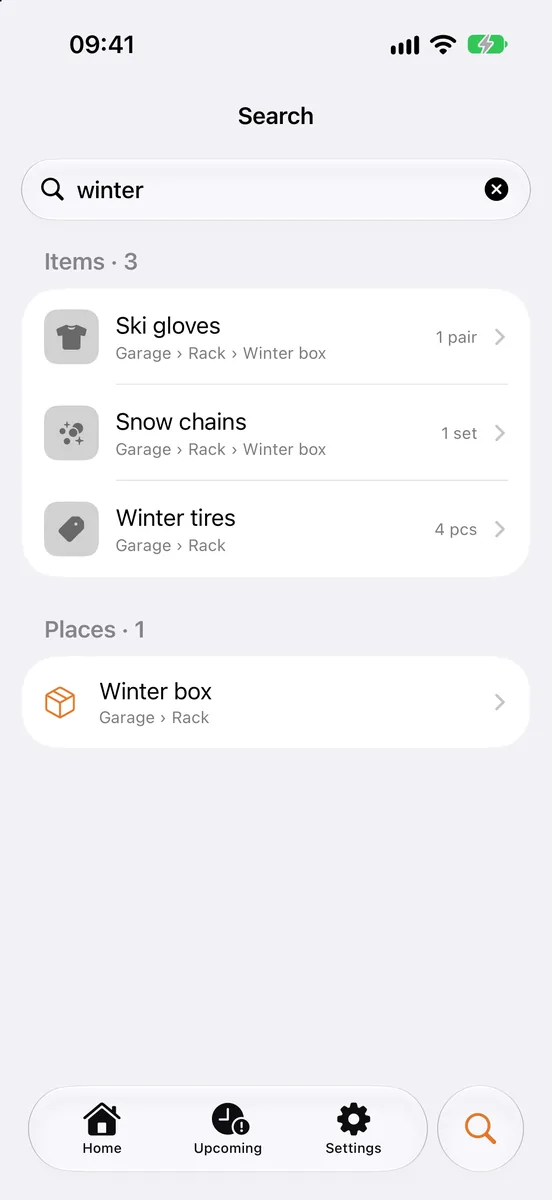 Stowkeep search screen